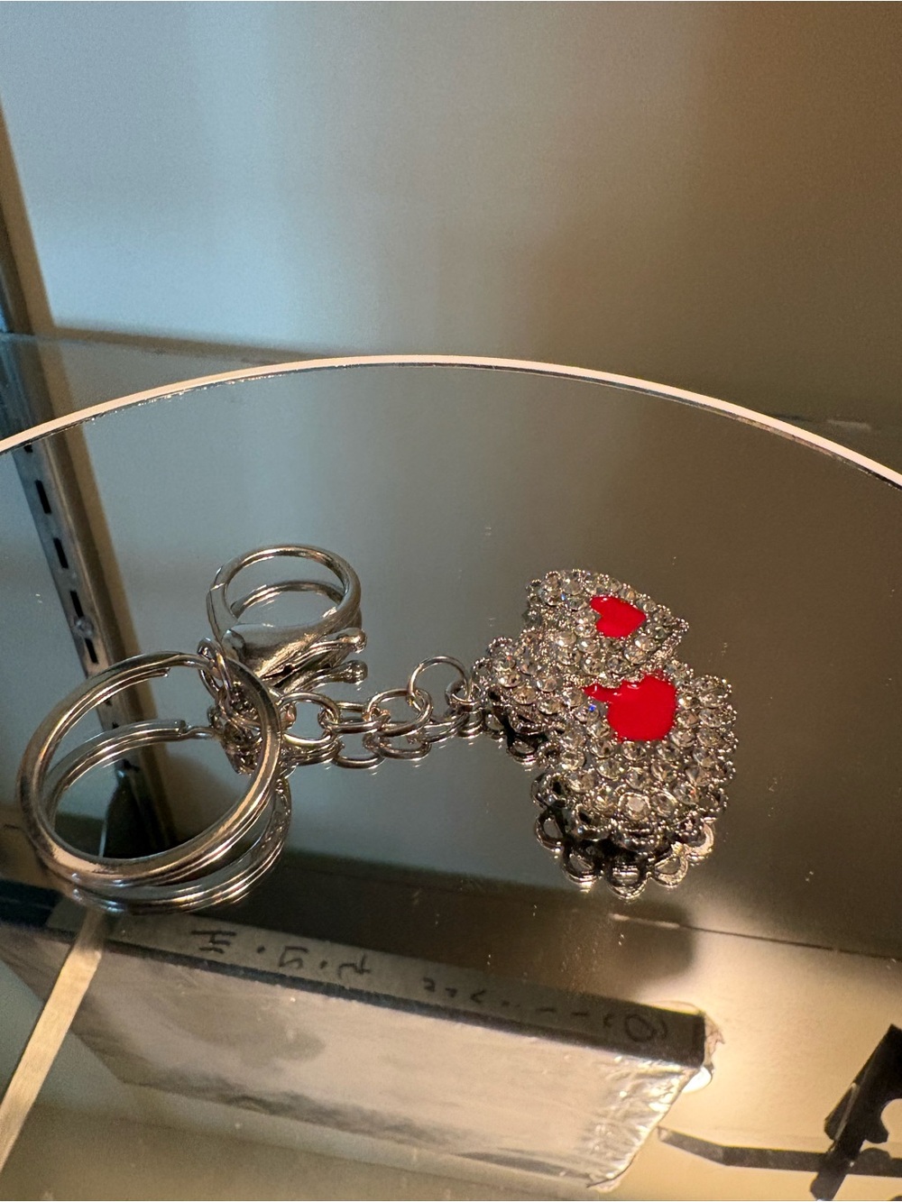 Silver and Red Heart Crystal Keychain Charm - Picture 2 of 3
